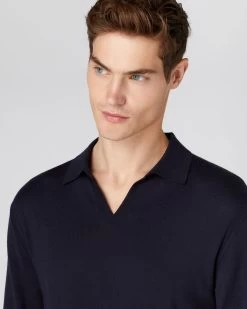 Men's Padstow Cotton Cashmere Polo Shirt Navy Blue -Cozy Fashion Shop SS23 NPG000535 NVY 5