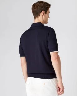 Men's Polo Zip Cotton Cashmere T-Shirt Navy Blue -Cozy Fashion Shop SS23 NPG108446 N08 4