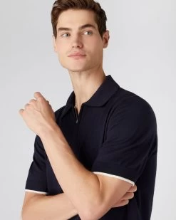 Men's Polo Zip Cotton Cashmere T-Shirt Navy Blue -Cozy Fashion Shop SS23 NPG108446 N08 5
