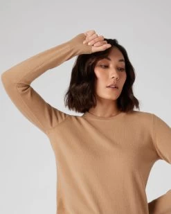 Women's Evie Classic Round Neck Cashmere Jumper Sahara Brown -Cozy Fashion Shop SS23 NPW000928B S55 5