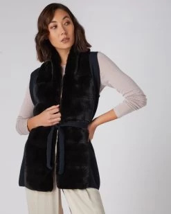 Women's Lola Fur Placket Cashmere Gilet Navy Blue -Cozy Fashion Shop SS23 NPW000949 NNY 1