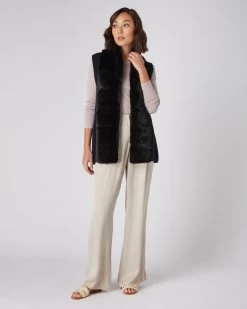 Women's Lola Fur Placket Cashmere Gilet Navy Blue -Cozy Fashion Shop SS23 NPW000949 NNY 3