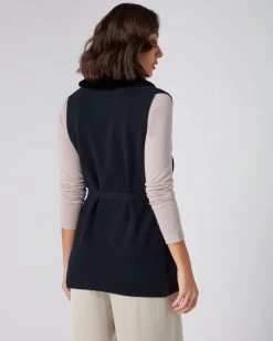 Women's Lola Fur Placket Cashmere Gilet Navy Blue -Cozy Fashion Shop SS23 NPW000949 NNY 4