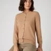 Women's Olivia Round Neck Cashmere Cardigan Sahara Brown -Cozy Fashion Shop SS23 NPW001802B S55 1