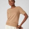 Women's Milly Classic Cashmere T Shirt Sahara Brown