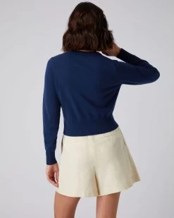 Women's Ivy Cropped Cashmere Cardigan French Blue 10 Women's Ivy Cropped Cashmere Cardigan French Blue -Cozy Fashion Shop SS23 NPW001830B F71 4