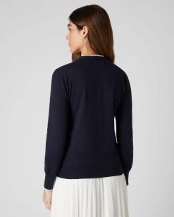 Women's Cotton Cashmere Cardigan Navy Blue -Cozy Fashion Shop SS23 NPW108490 N08 4