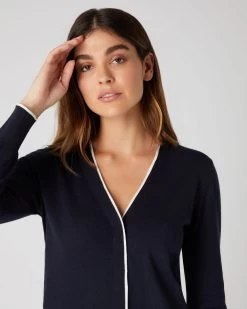 Women's Cotton Cashmere Cardigan Navy Blue -Cozy Fashion Shop SS23 NPW108490 N08 5