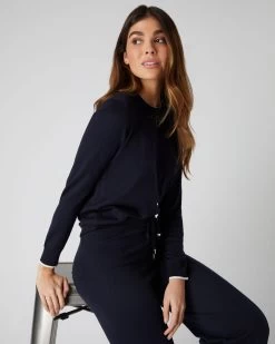 Women's Cotton Cashmere Round Neck Jumper Navy Blue