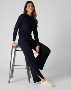 Women's Cotton Cashmere Round Neck Jumper Navy Blue -Cozy Fashion Shop SS23 NPW108541 N08 3