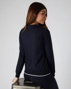 Women's Cotton Cashmere Round Neck Jumper Navy Blue -Cozy Fashion Shop SS23 NPW108541 N08 4