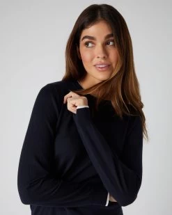 Women's Cotton Cashmere Round Neck Jumper Navy Blue -Cozy Fashion Shop SS23 NPW108541 N08 5