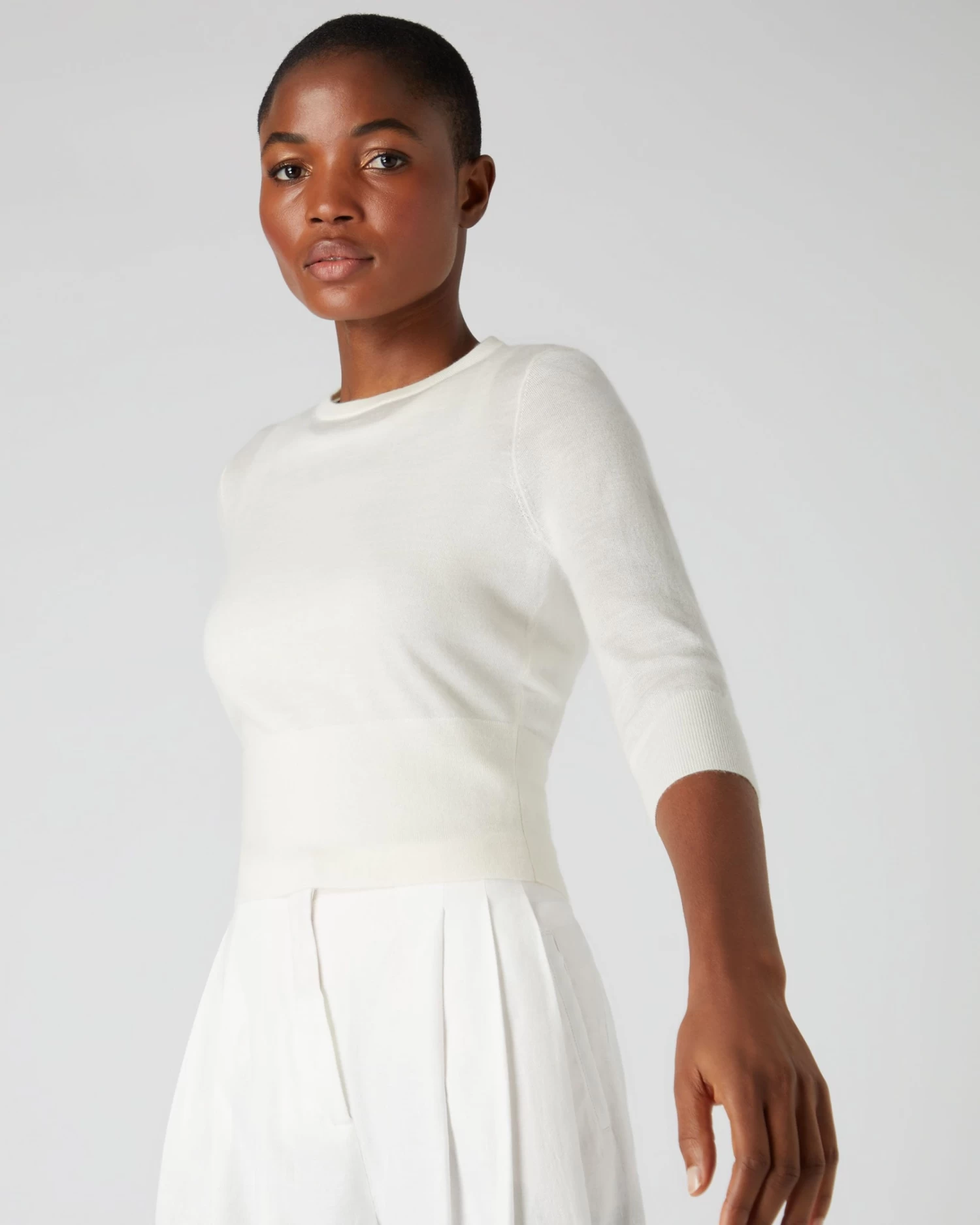 Women's Superfine Cashmere Crop Jumper New Ivory White 3 Women's Superfine Cashmere Crop Jumper New Ivory White
