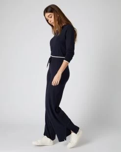 Women's Cotton Cashmere Trouser Navy Blue -Cozy Fashion Shop SS23 NPW108550 N08 3