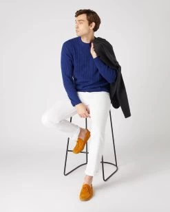 Men's Thames Cable Round Neck Cashmere Jumper Sapphire Blue 9 Men's Thames Cable Round Neck Cashmere Jumper Sapphire Blue -Cozy Fashion Shop SS24 NPG000071 S63 3