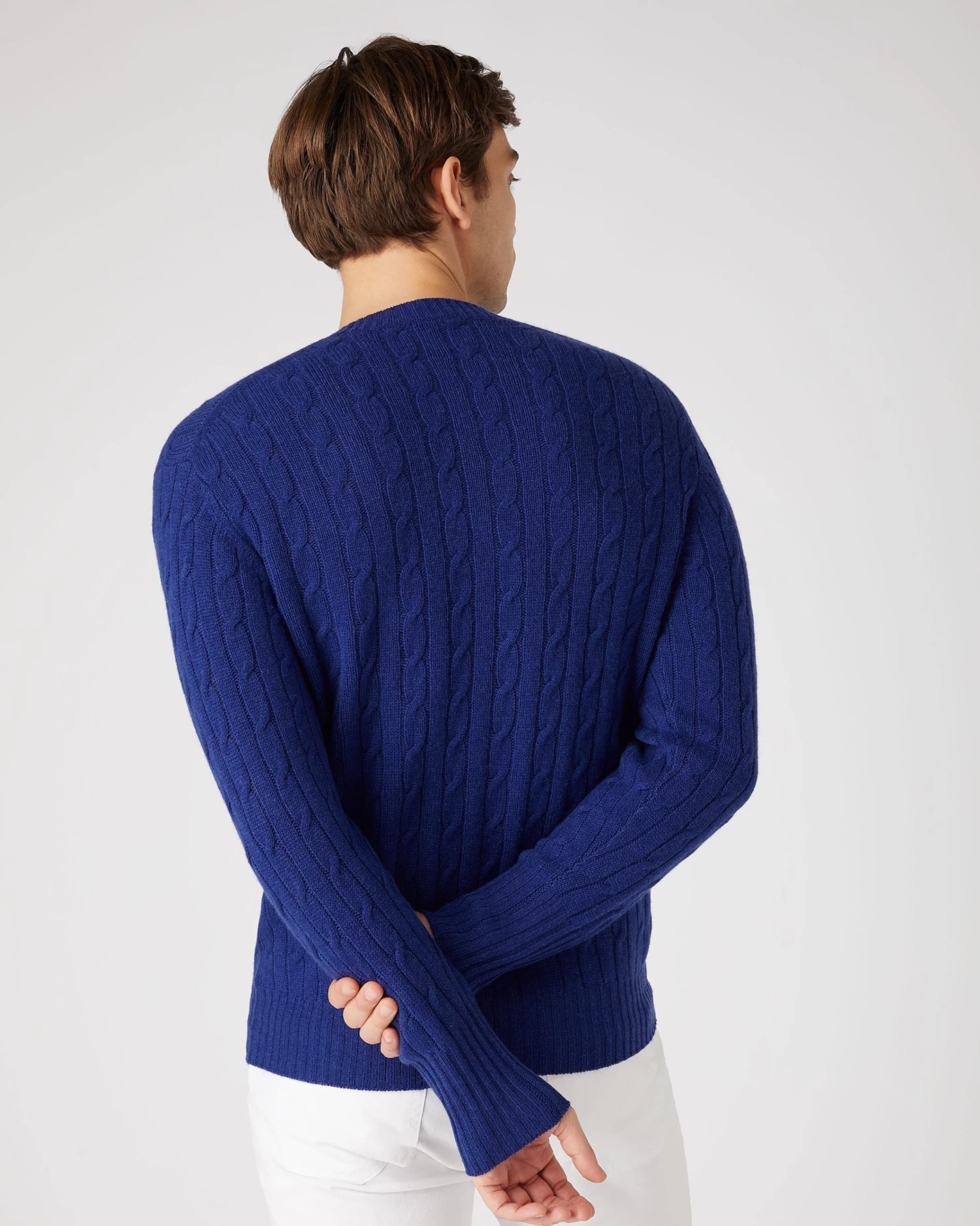 Men's Thames Cable Round Neck Cashmere Jumper Sapphire Blue 6 Men's Thames Cable Round Neck Cashmere Jumper Sapphire Blue - Image 4