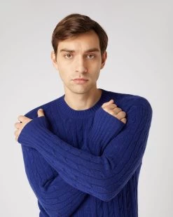 Men's Thames Cable Round Neck Cashmere Jumper Sapphire Blue 11 Men's Thames Cable Round Neck Cashmere Jumper Sapphire Blue -Cozy Fashion Shop SS24 NPG000071 S63 5