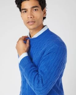 Men's Thames Cable Round Neck Cashmere Jumper Sonic Blue 11 Men's Thames Cable Round Neck Cashmere Jumper Sonic Blue -Cozy Fashion Shop SS24 NPG000071 SON 5