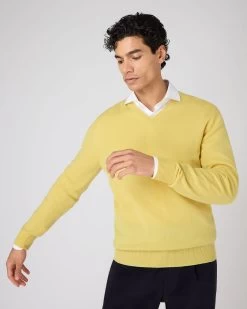 Men's Burlington V Neck Cashmere Jumper Citrine Yellow