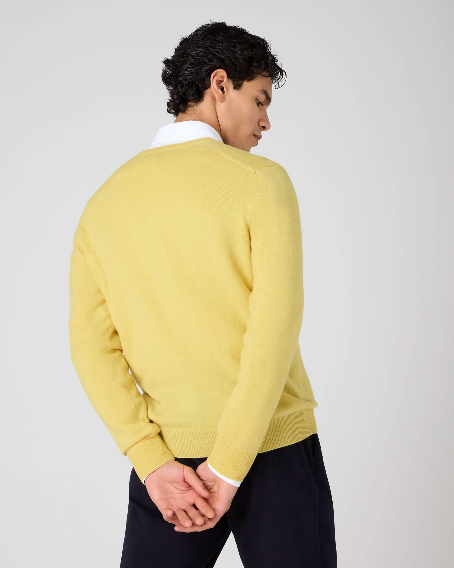 Men's Burlington V Neck Cashmere Jumper Citrine Yellow 6 Men's Burlington V Neck Cashmere Jumper Citrine Yellow - Image 4