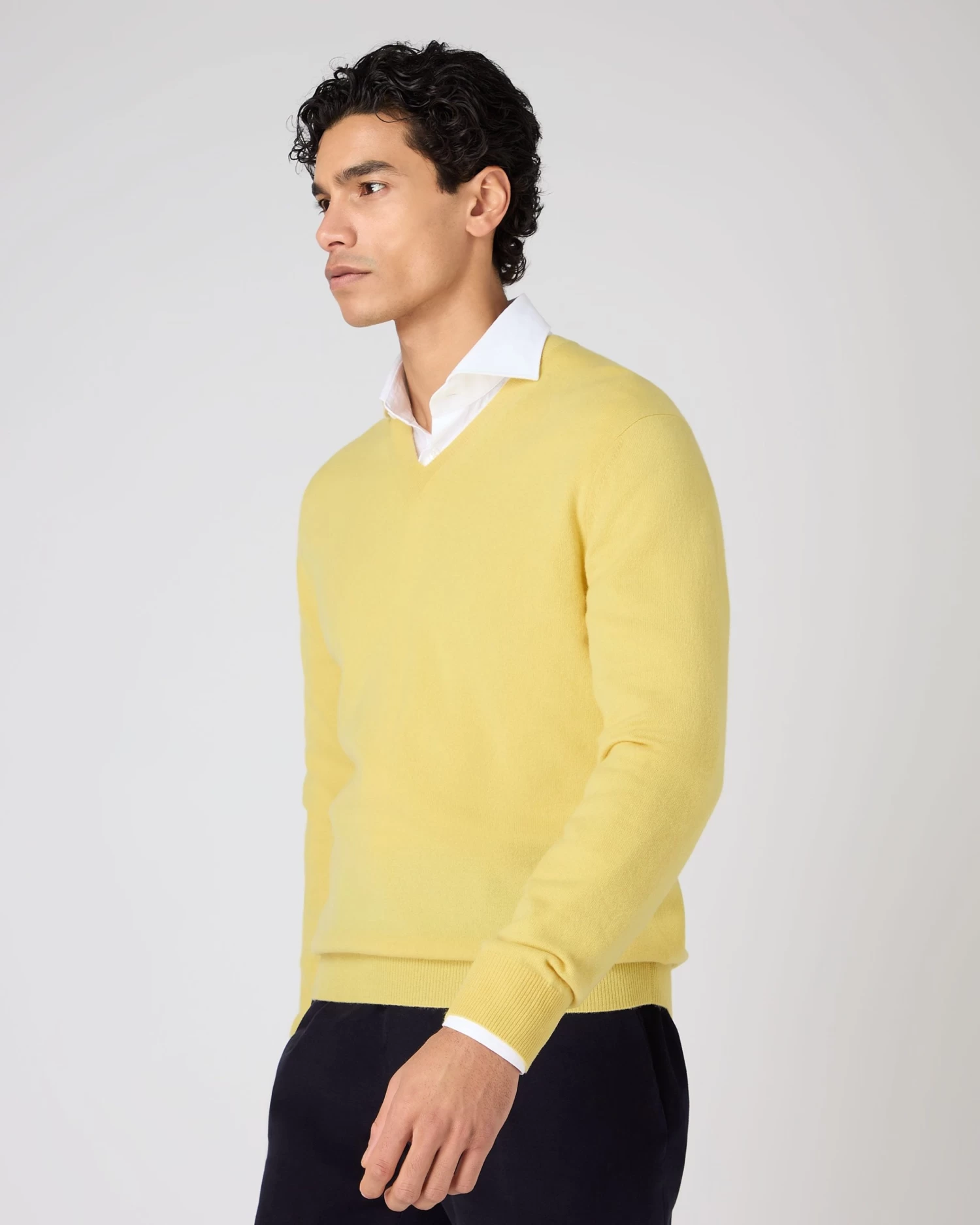 Men's Burlington V Neck Cashmere Jumper Citrine Yellow 7 Men's Burlington V Neck Cashmere Jumper Citrine Yellow - Image 5