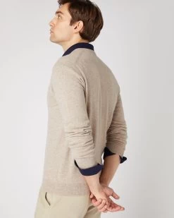 Men's Burlington V Neck Cashmere Jumper Oatmeal Brown -Cozy Fashion Shop SS24 NPG000106 OAT 4