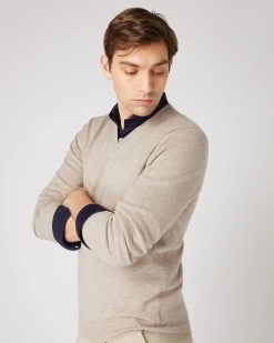 Men's Burlington V Neck Cashmere Jumper Oatmeal Brown -Cozy Fashion Shop SS24 NPG000106 OAT 5