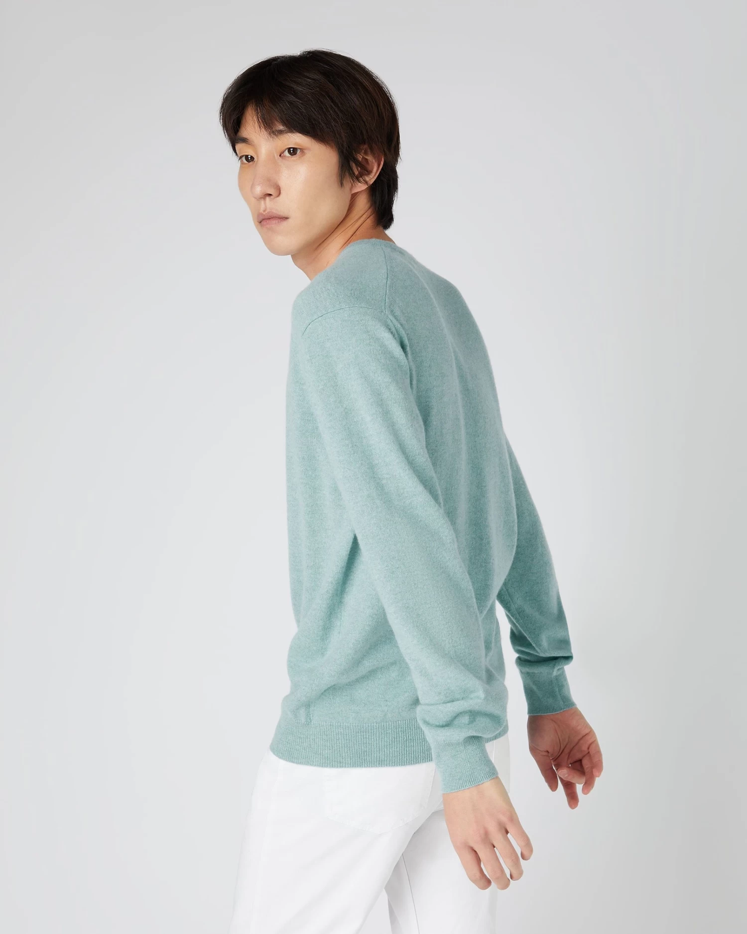 Men's Burlington V Neck Cashmere Jumper Oasis Green 6 Men's Burlington V Neck Cashmere Jumper Oasis Green - Image 4
