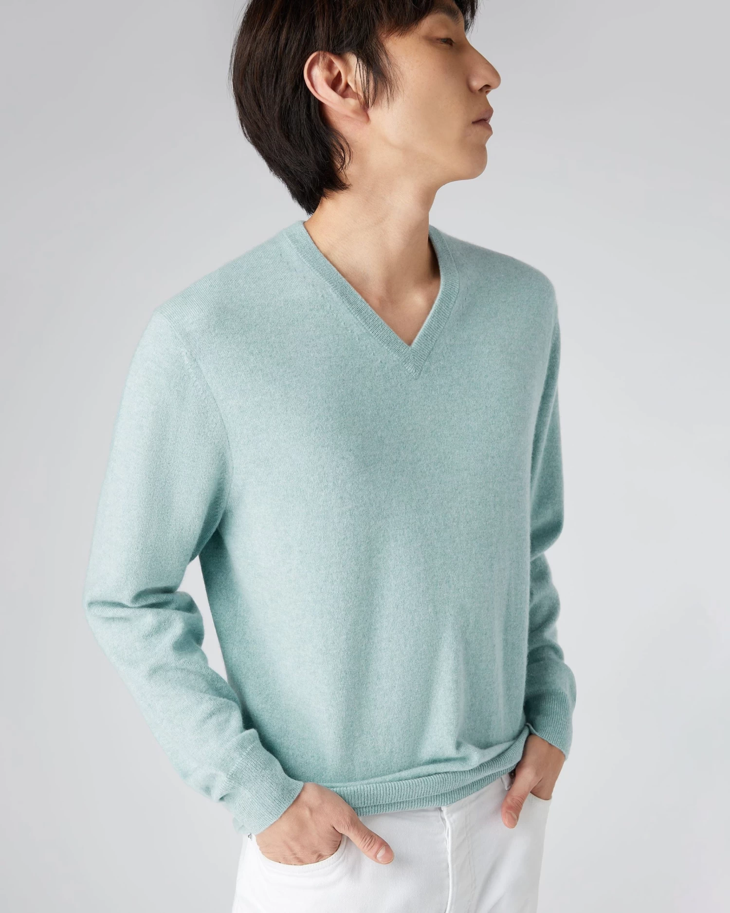 Men's Burlington V Neck Cashmere Jumper Oasis Green 7 Men's Burlington V Neck Cashmere Jumper Oasis Green - Image 5
