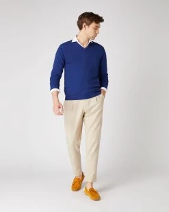 Men's Burlington V Neck Cashmere Jumper Sapphire Blue -Cozy Fashion Shop SS24 NPG000106 S63 3