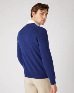 Men's Burlington V Neck Cashmere Jumper Sapphire Blue -Cozy Fashion Shop SS24 NPG000106 S63 4