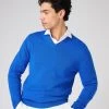 Men's Burlington V Neck Cashmere Jumper Sonic Blue 2 Men's Burlington V Neck Cashmere Jumper Sonic Blue -Cozy Fashion Shop SS24 NPG000106 SON 1