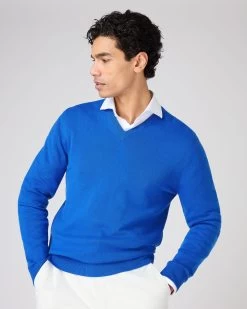 Men's Burlington V Neck Cashmere Jumper Sonic Blue
