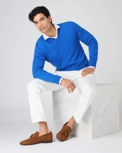 Men's Burlington V Neck Cashmere Jumper Sonic Blue -Cozy Fashion Shop SS24 NPG000106 SON 3
