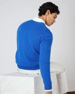 Men's Burlington V Neck Cashmere Jumper Sonic Blue -Cozy Fashion Shop SS24 NPG000106 SON 4