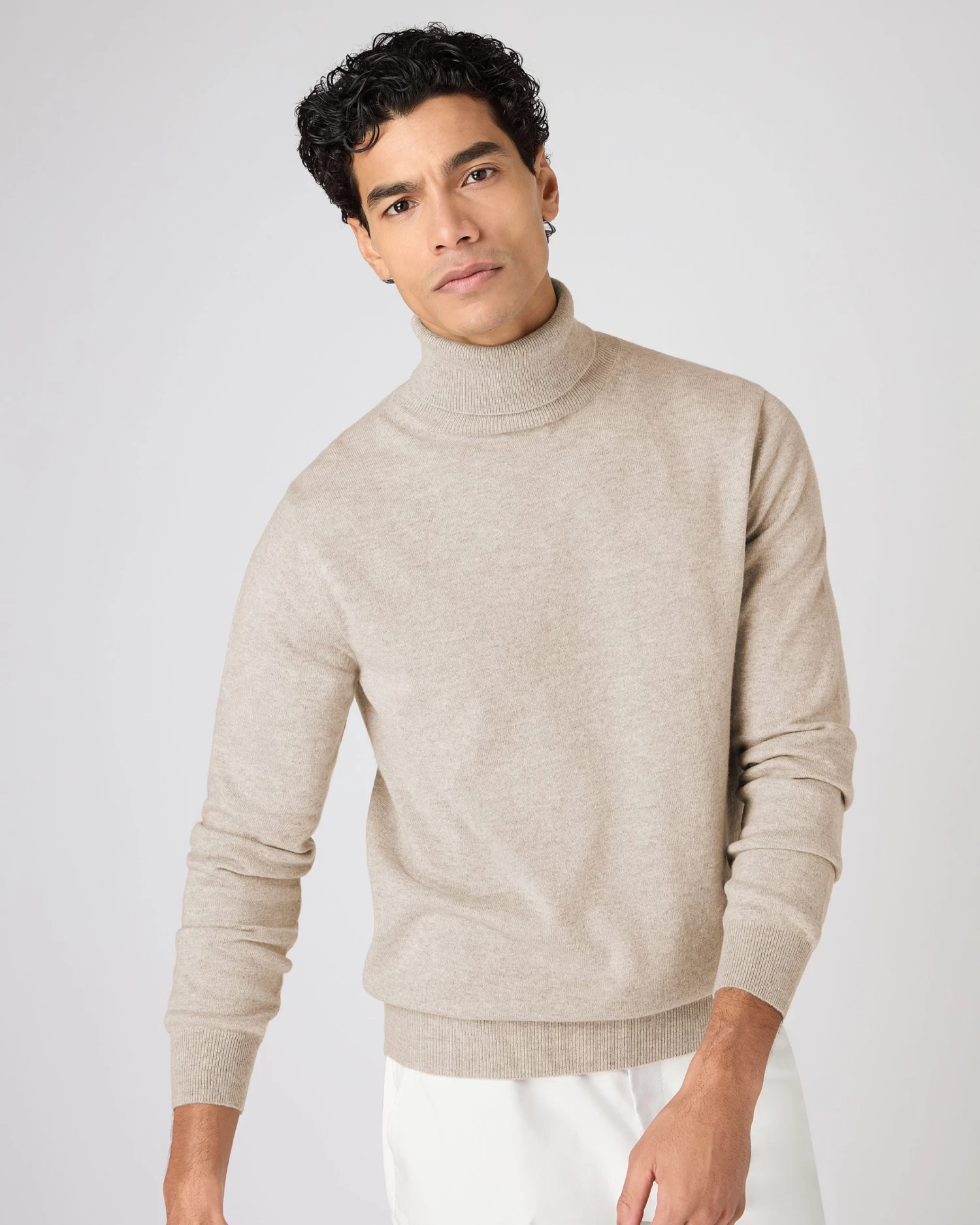 Men's Trafalgar Roll Neck Cashmere Jumper Oatmeal Brown 3 Men's Trafalgar Roll Neck Cashmere Jumper Oatmeal Brown