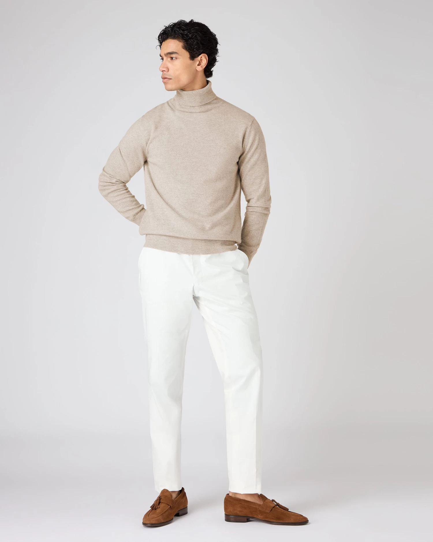 Men's Trafalgar Roll Neck Cashmere Jumper Oatmeal Brown 5 Men's Trafalgar Roll Neck Cashmere Jumper Oatmeal Brown - Image 3