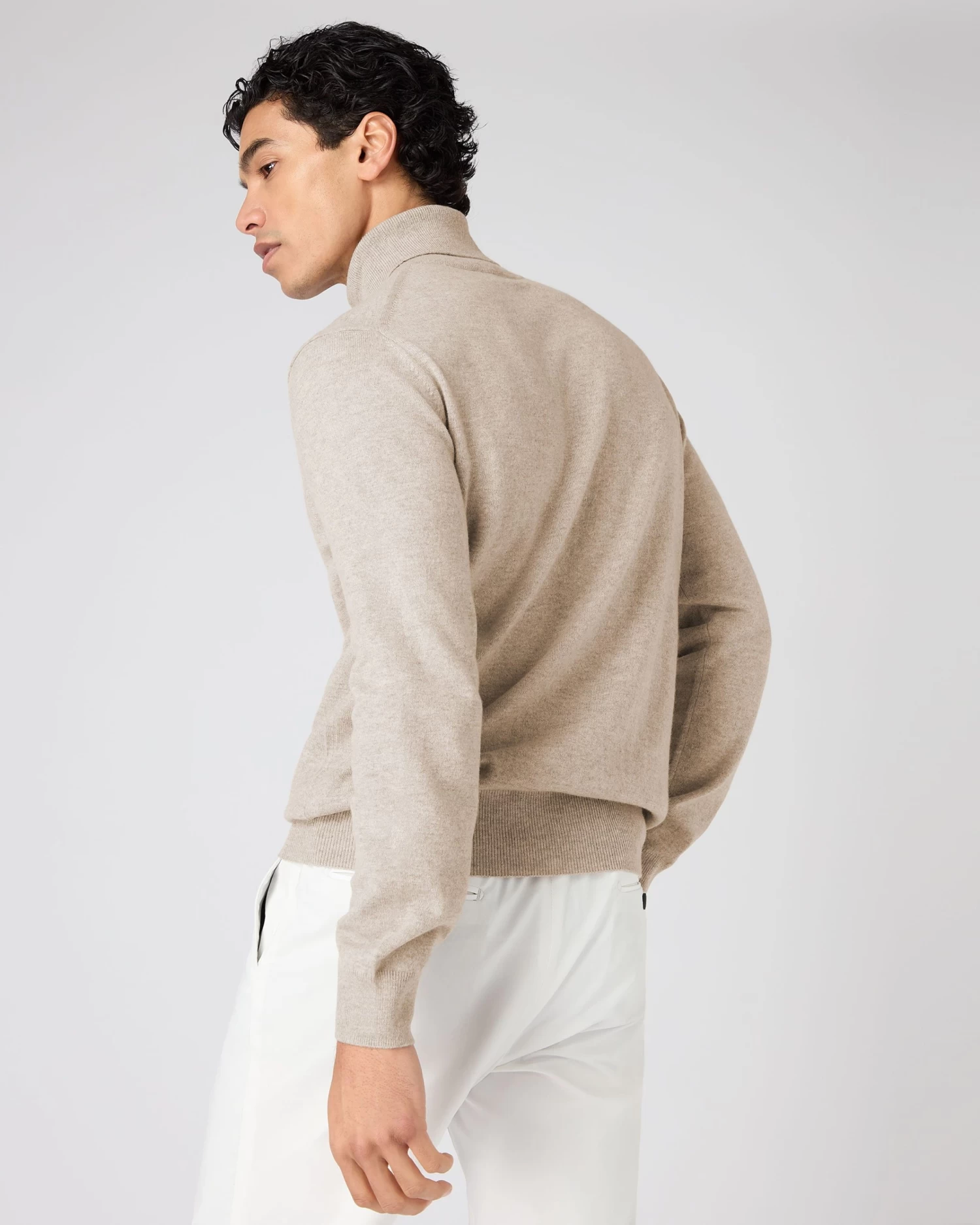 Men's Trafalgar Roll Neck Cashmere Jumper Oatmeal Brown 6 Men's Trafalgar Roll Neck Cashmere Jumper Oatmeal Brown - Image 4