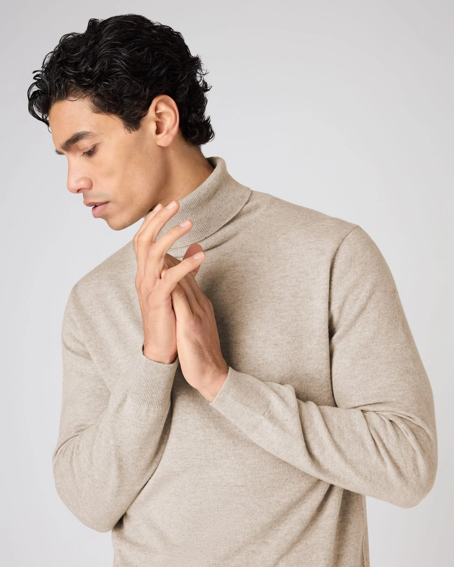 Men's Trafalgar Roll Neck Cashmere Jumper Oatmeal Brown 7 Men's Trafalgar Roll Neck Cashmere Jumper Oatmeal Brown - Image 5