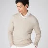 Men's Conduit Fine Gauge Cashmere V Neck Jumper Sandstone Brown