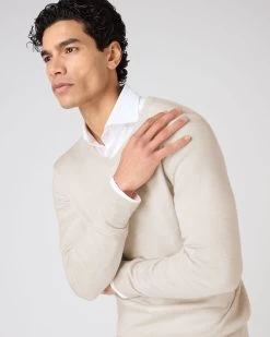 Men's Conduit Fine Gauge Cashmere V Neck Jumper Sandstone Brown -Cozy Fashion Shop SS24 NPG000130R S44 5