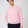 Men's Oxford Round Neck Cashmere Jumper Flamingo Pink