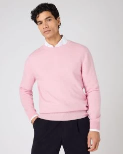 Men's Oxford Round Neck Cashmere Jumper Flamingo Pink