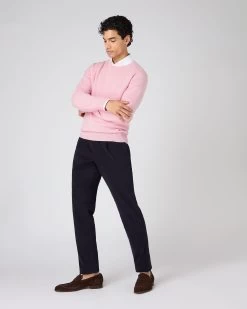 Men's Oxford Round Neck Cashmere Jumper Flamingo Pink -Cozy Fashion Shop SS24 NPG000132R FLP 3