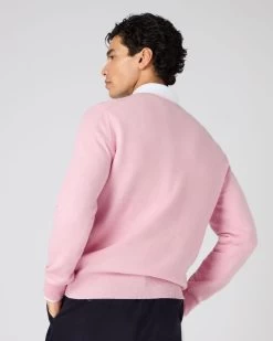 Men's Oxford Round Neck Cashmere Jumper Flamingo Pink -Cozy Fashion Shop SS24 NPG000132R FLP 4