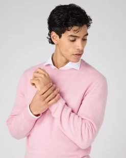 Men's Oxford Round Neck Cashmere Jumper Flamingo Pink -Cozy Fashion Shop SS24 NPG000132R FLP 5