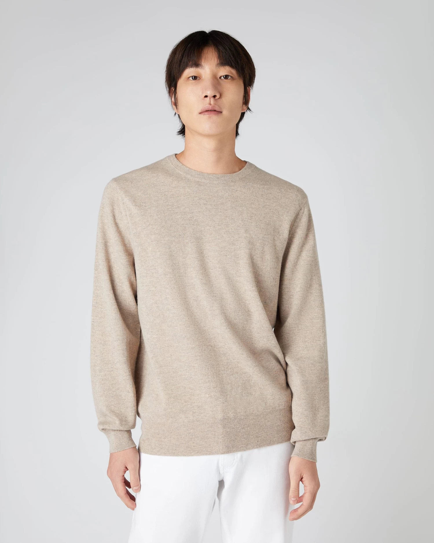 Men's Oxford Round Neck Cashmere Jumper Oatmeal Brown 3 Men's Oxford Round Neck Cashmere Jumper Oatmeal Brown