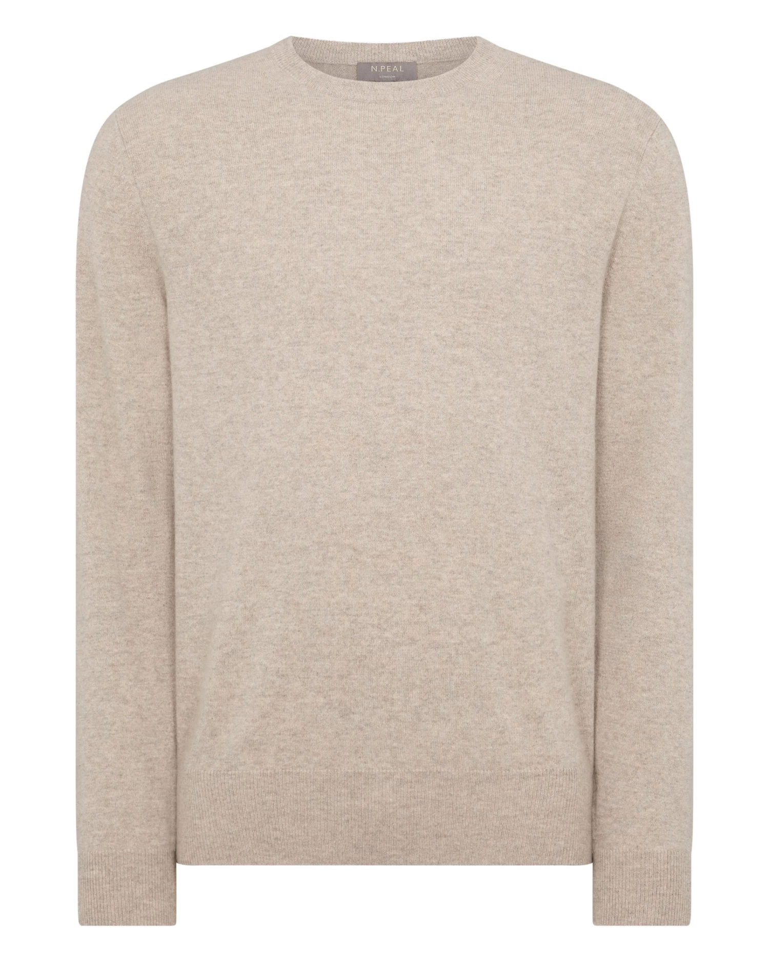 Men's Oxford Round Neck Cashmere Jumper Oatmeal Brown 4 Men's Oxford Round Neck Cashmere Jumper Oatmeal Brown - Image 2