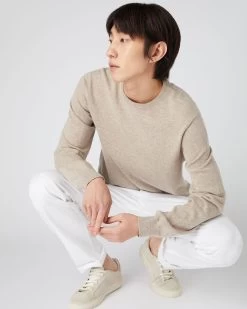 Men's Oxford Round Neck Cashmere Jumper Oatmeal Brown 13 Men's Oxford Round Neck Cashmere Jumper Oatmeal Brown -Cozy Fashion Shop SS24 NPG000132R OAT 5