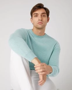 Men's Oxford Round Neck Cashmere Jumper Oasis Green -Cozy Fashion Shop SS24 NPG000132R OSO 5